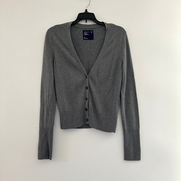 Y2K American Eagle Womens Gray Cardigan Sweater Small Button Up Preppy Top 2000s - Picture 10 of 10
